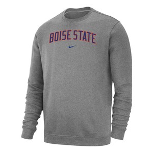Boise State Crew Arch Wordmark Club Fleece by Nike - heathergray (SKU: 12983629494) Boise State Crew Arch Wordmark Club Fleece by Nike - heathergray